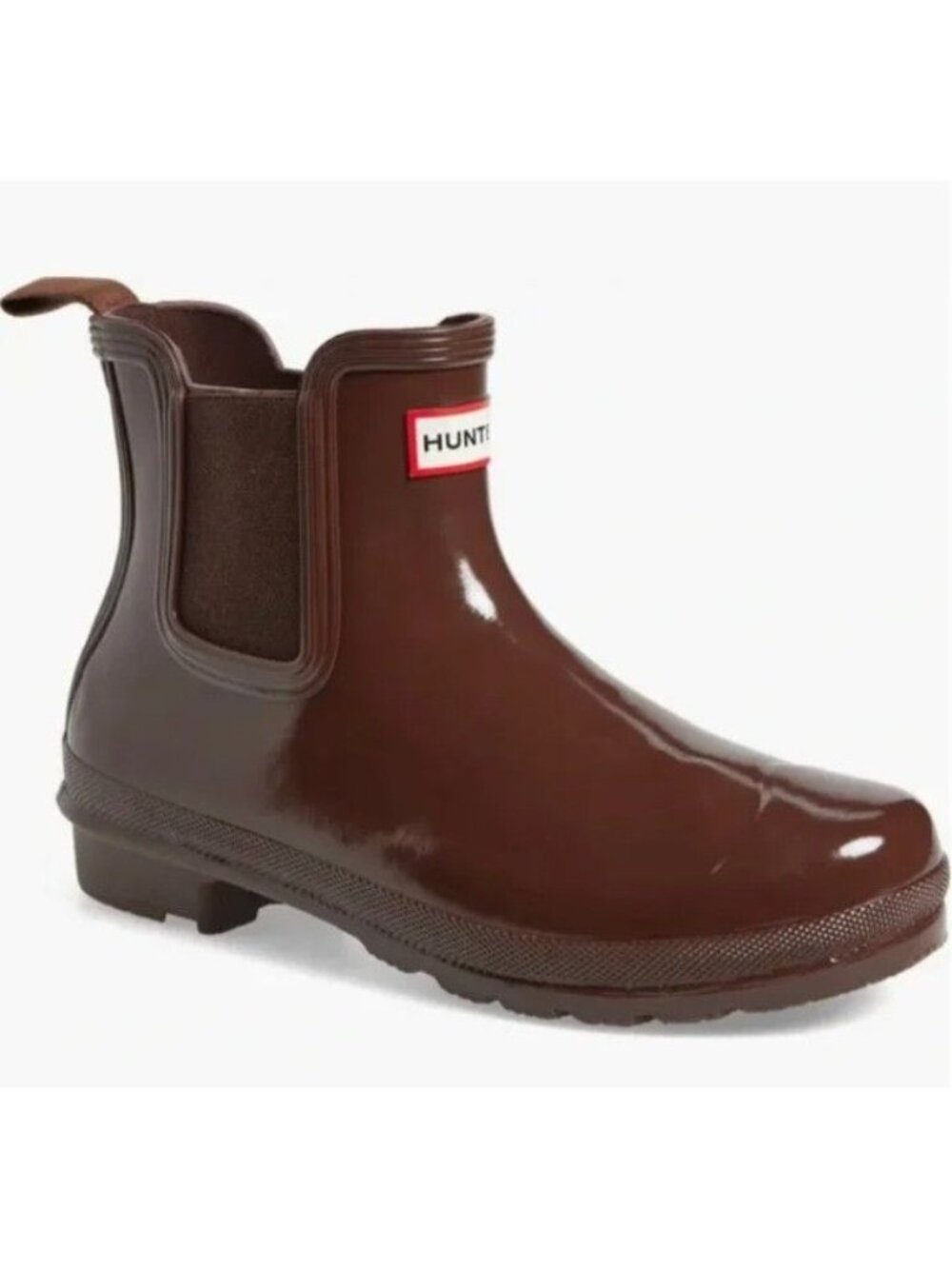 NWT Hunter Gloss Waterproof Chelsea Rain Boot Brown Bolt EU 38 US 7 UK 5